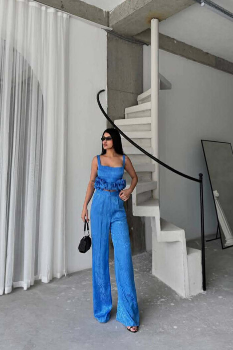 CROPPED JACKET+TANK TOP+TROUSERS 3 PIECE WOMEN SET BLUE/BLU - 7