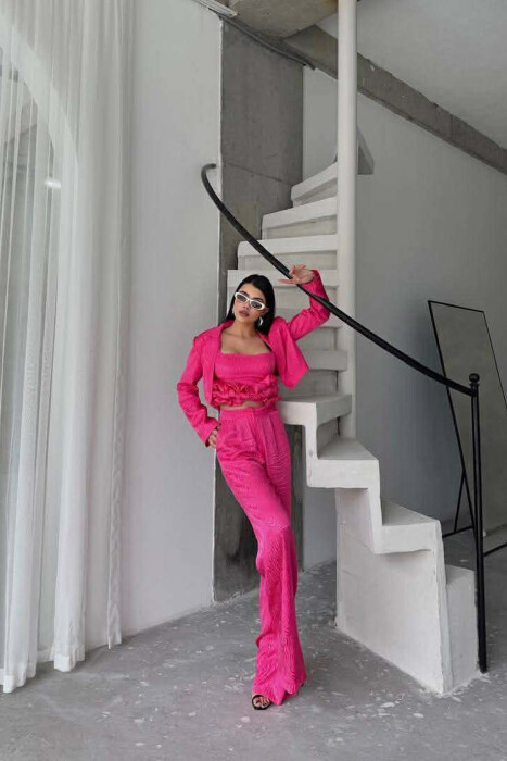 CROPPED JACKET+TANK TOP+TROUSERS 3 PIECE WOMEN SET FUCHSIA/CIKLAMI - 1