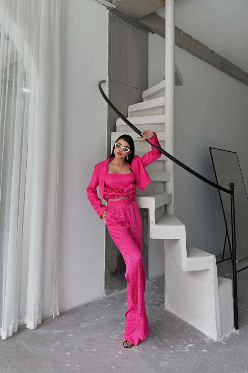 CROPPED JACKET+TANK TOP+TROUSERS 3 PIECE WOMEN SET FUCHSIA/CIKLAMI - 1