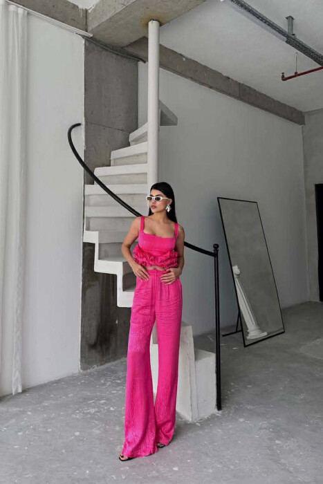 CROPPED JACKET+TANK TOP+TROUSERS 3 PIECE WOMEN SET FUCHSIA/CIKLAMI - 5