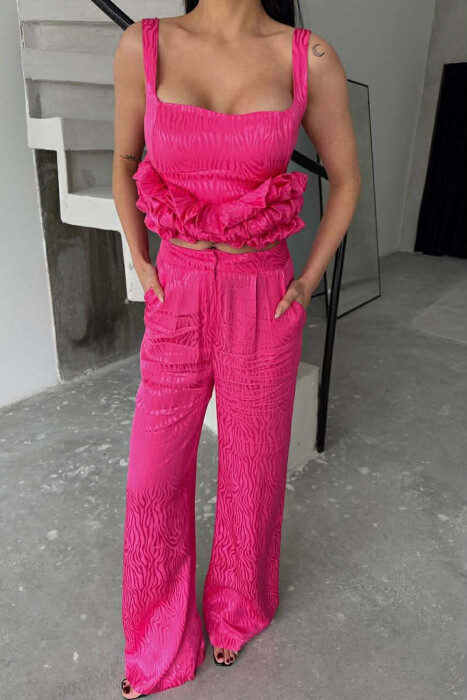 CROPPED JACKET+TANK TOP+TROUSERS 3 PIECE WOMEN SET FUCHSIA/CIKLAMI - 6