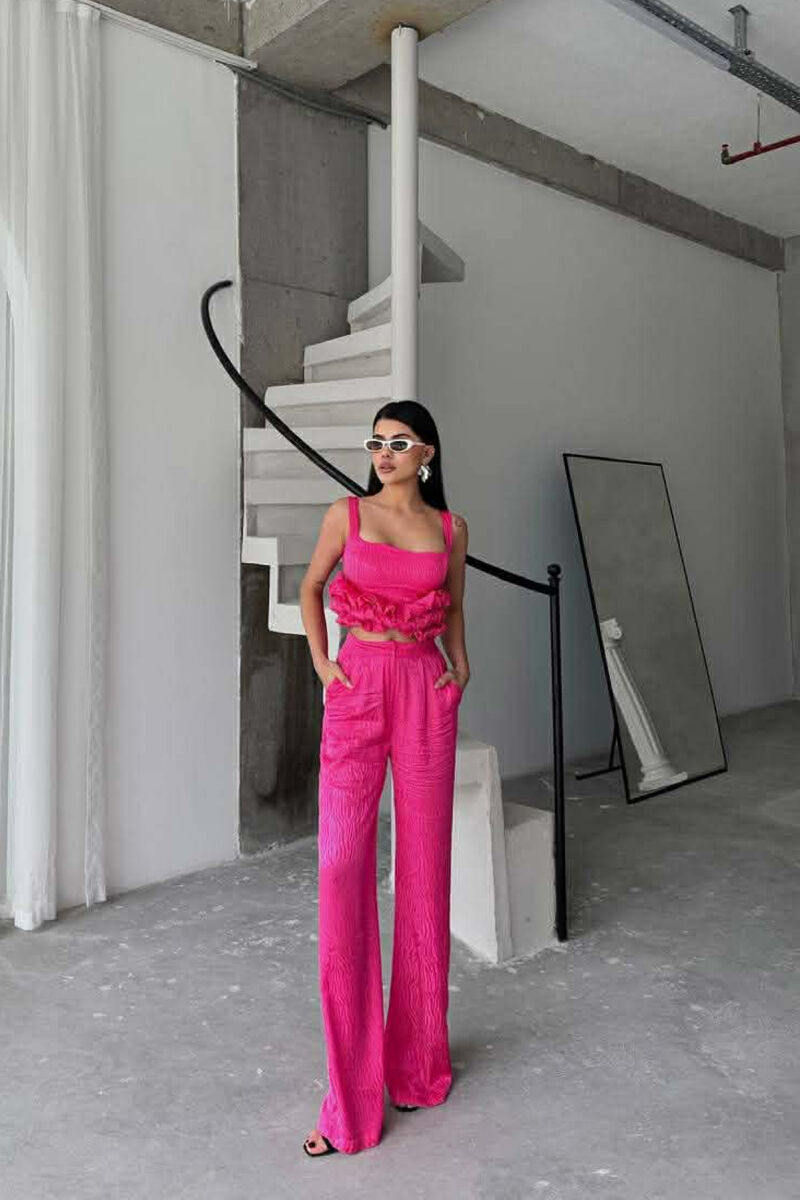 CROPPED JACKET+TANK TOP+TROUSERS 3 PIECE WOMEN SET FUCHSIA/CIKLAMI - 7