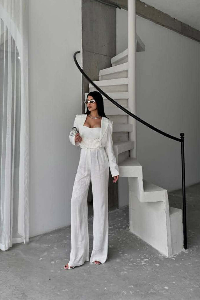 CROPPED JACKET+TANK TOP+TROUSERS 3 PIECE WOMEN SET WHITE-E BARDHE - 1