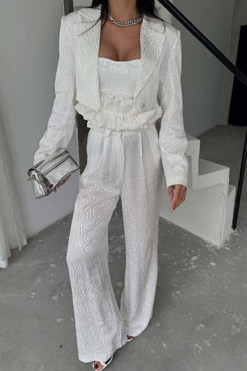 CROPPED JACKET+TANK TOP+TROUSERS 3 PIECE WOMEN SET WHITE-E BARDHE - 4