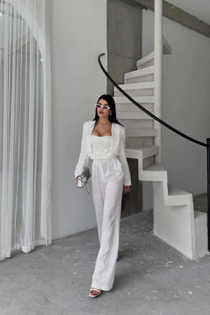 CROPPED JACKET+TANK TOP+TROUSERS 3 PIECE WOMEN SET WHITE-E BARDHE - 6