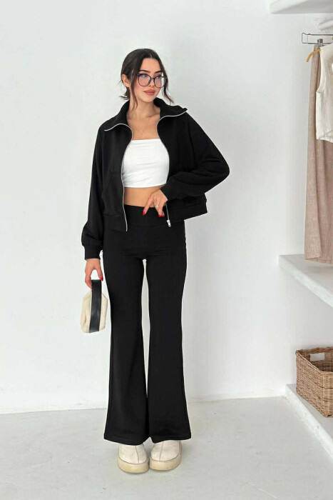 CROPPED JACKET+TROUSERS SIMPLE WOMEN SET BLACK/ E ZEZE - KLAUDIO FASHION