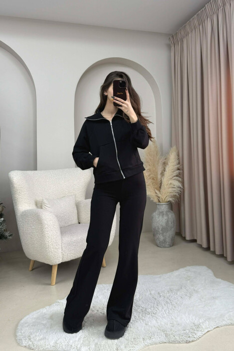 CROPPED JACKET+TROUSERS SIMPLE WOMEN SET BLACK/ E ZEZE - KLAUDIO FASHION