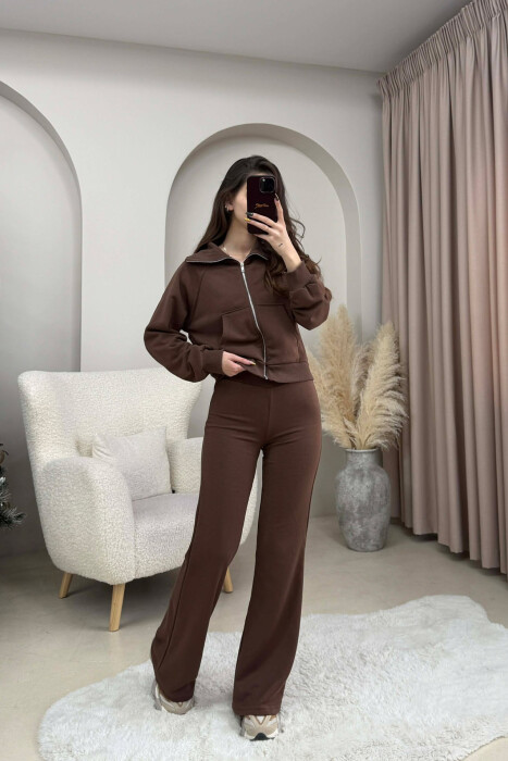 SET I THJESHTE XHAKETE E SHKURTER+ PANTALLONA PER FEMRA NE NGJYRE KAFE - KLAUDIO FASHION