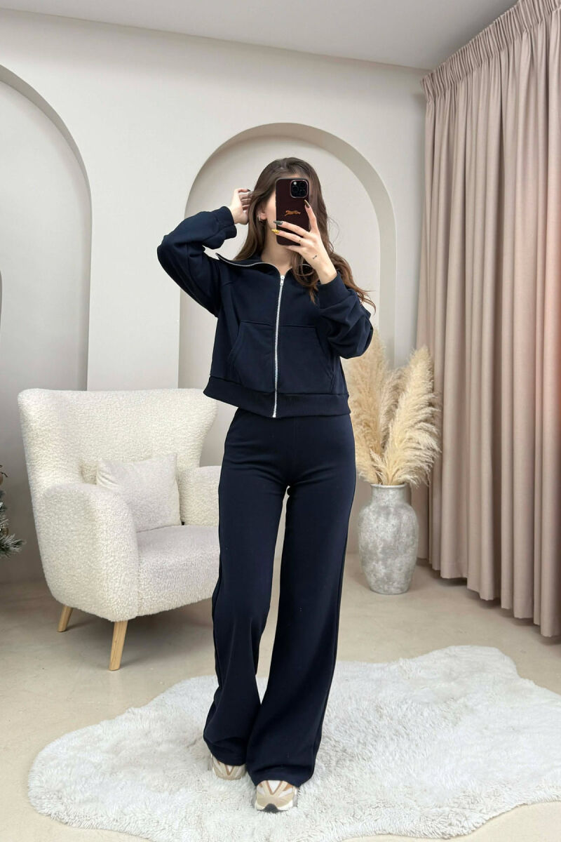CROPPED JACKET+TROUSERS SIMPLE WOMEN SET DARK BLUE/BEE - 1
