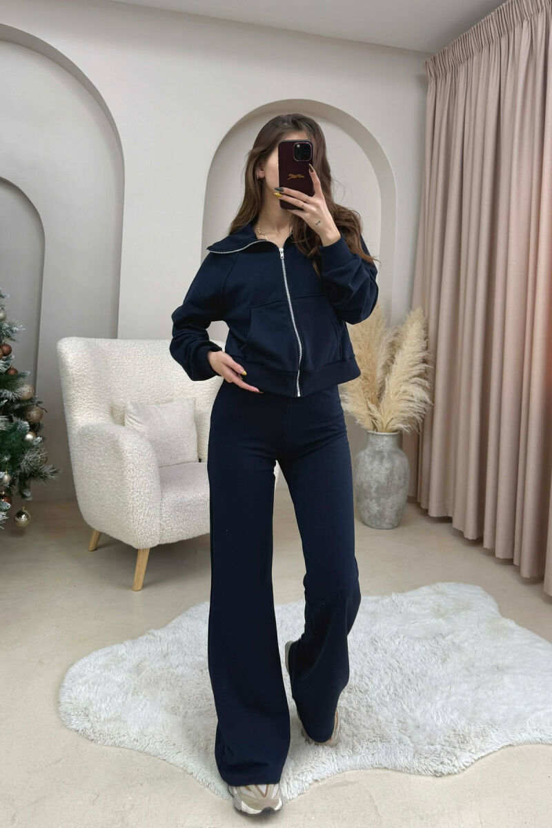 CROPPED JACKET+TROUSERS SIMPLE WOMEN SET DARK BLUE/BEE - 2