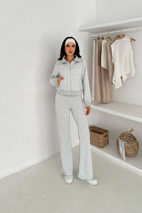 CROPPED JACKET+TROUSERS SIMPLE WOMEN SET LIGHT GREY/GZ - KLAUDIO FASHION