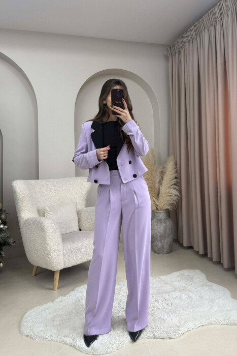 CROPPED JACKET+TROUSERS SIMPLE WOMEN SET LIGHT PURPLE/LEZB - 2