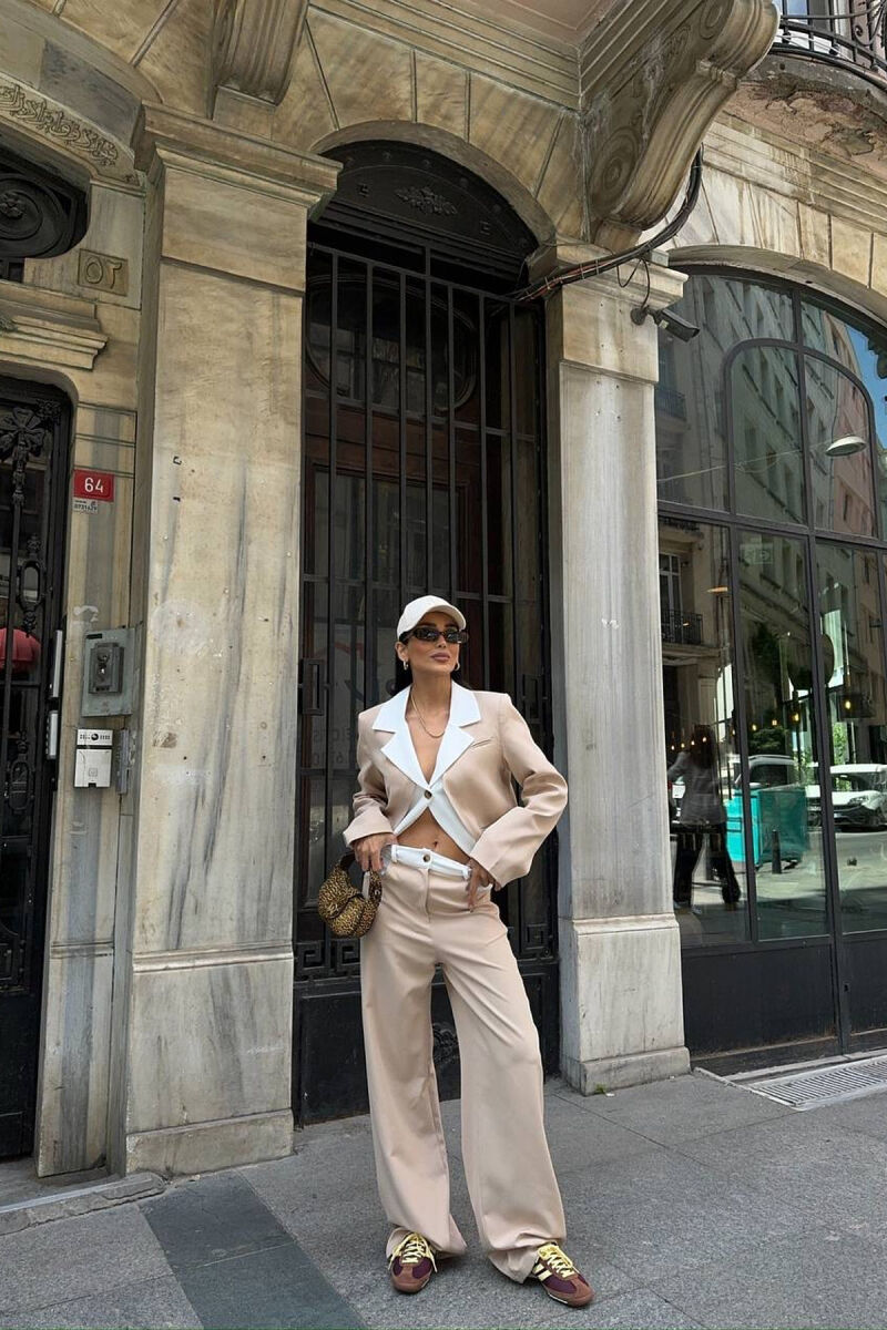 CROPPED JACKET+TROUSERS WOMEN SET BEIGE/BEZHE - 1