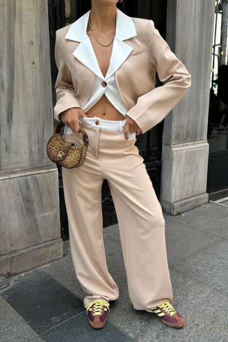 CROPPED JACKET+TROUSERS WOMEN SET BEIGE/BEZHE - 5