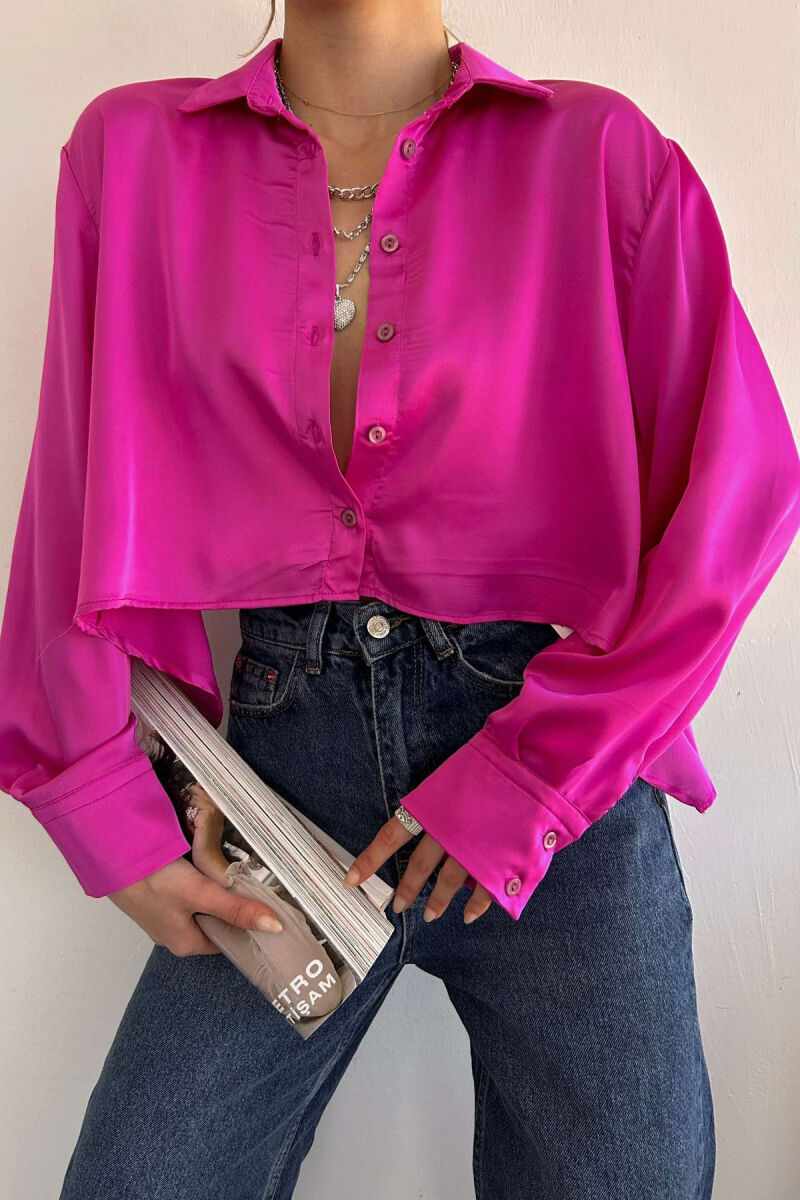 CROPPED LACING WOMEN SHIRT FUCHSIA/CIKLAMI - 1