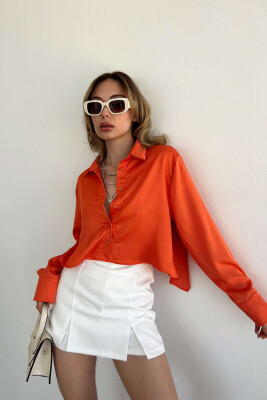 CROPPED LACING WOMEN SHIRT ORANGE/PORTOKALLI 