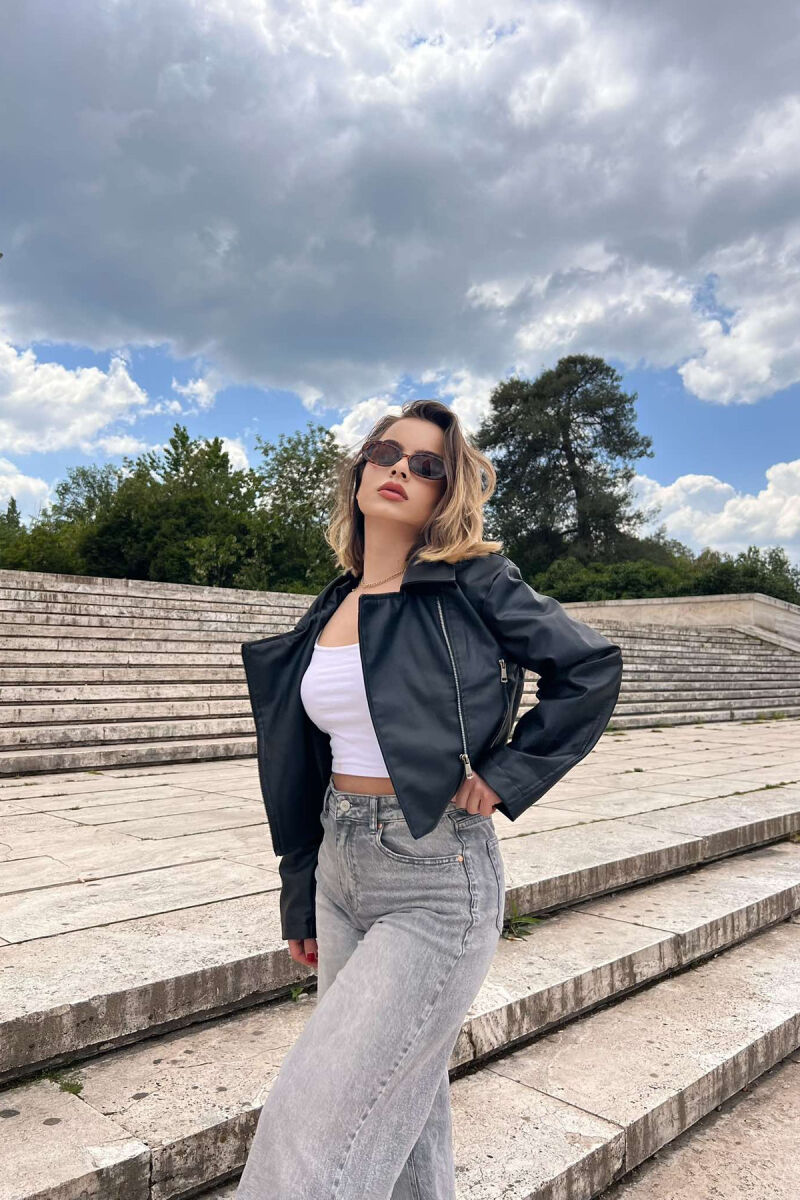 CROPPED LEATHER WOMEN JACKET BLACK/ E ZEZE - 1