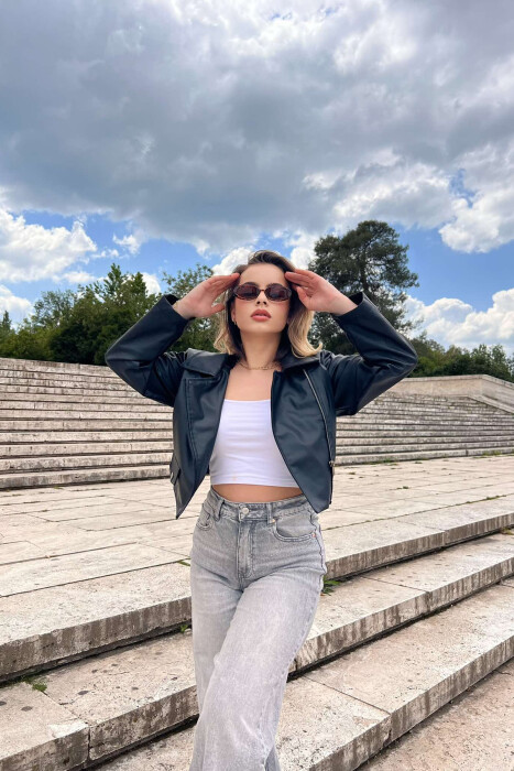 CROPPED LEATHER WOMEN JACKET BLACK/ E ZEZE - 3