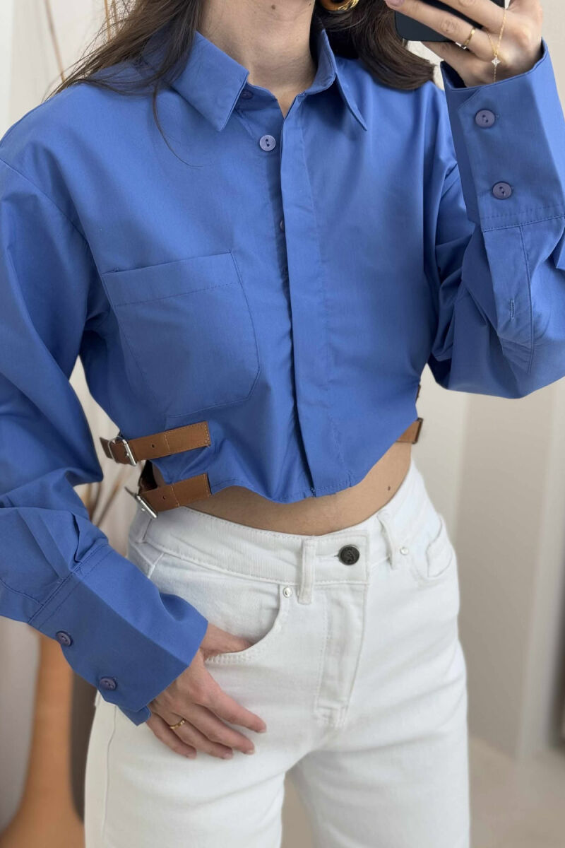 CROPPED ONE COLOR BELT DETAILS WOMEN SHIRT BLUE/BLU - 2