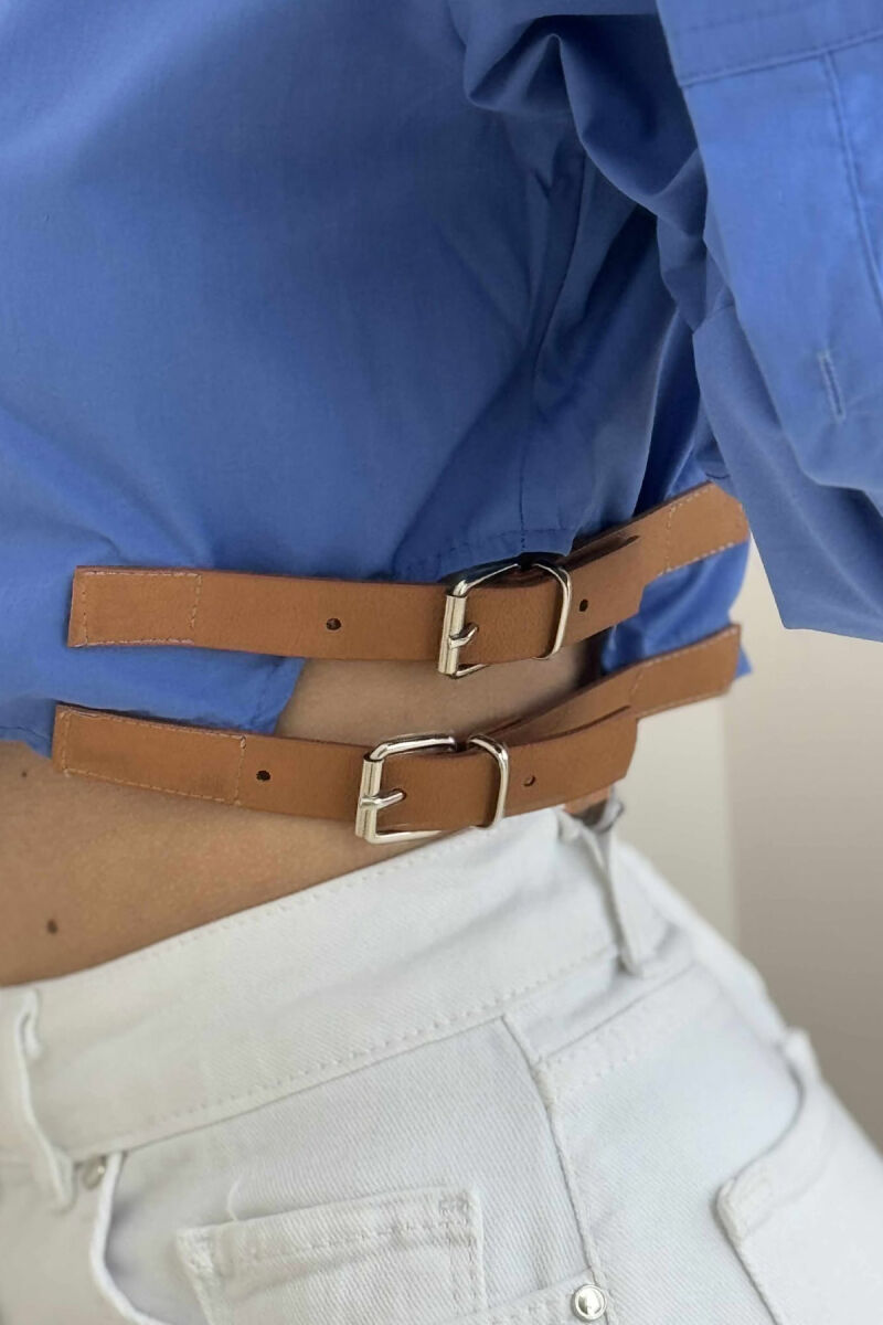 CROPPED ONE COLOR BELT DETAILS WOMEN SHIRT BLUE/BLU - 4