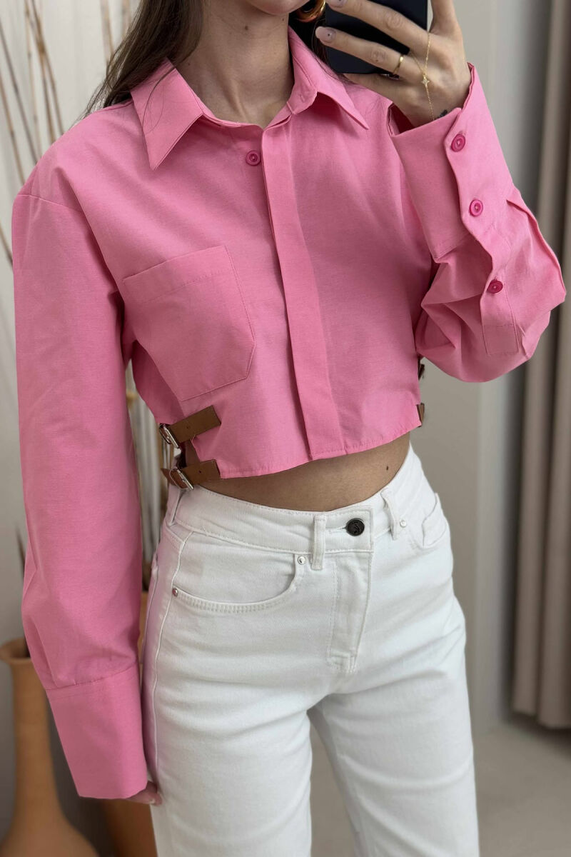CROPPED ONE COLOR BELT DETAILS WOMEN SHIRT PINK/ROZE - 2