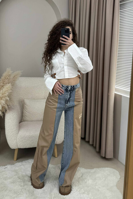CROPPED ONE COLOR BELT DETAILS WOMEN SHIRT WHITE-E BARDHE 