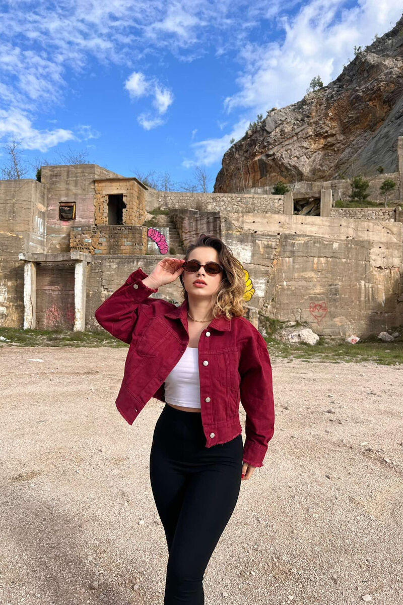 CROPPED ONE COLOR DENIM WOMEN JACKET BURGUNDY/VISHNJE - 1