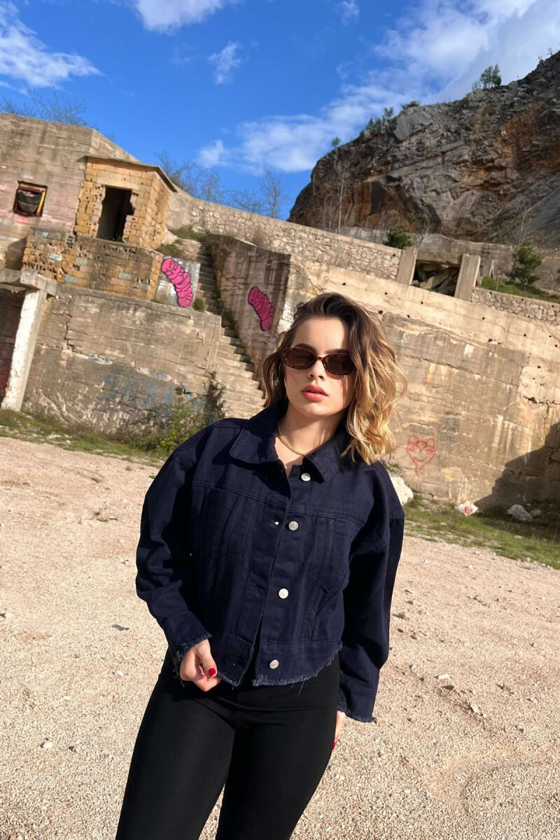 CROPPED ONE COLOR DENIM WOMEN JACKET DARK BLUE/BEE - 3