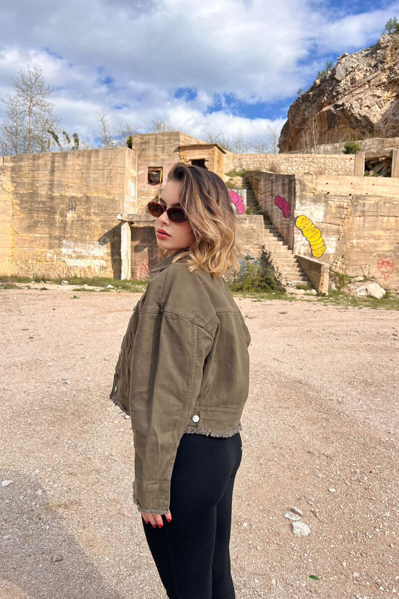 CROPPED ONE COLOR DENIM WOMEN JACKET GREEN/JESHILE - 3