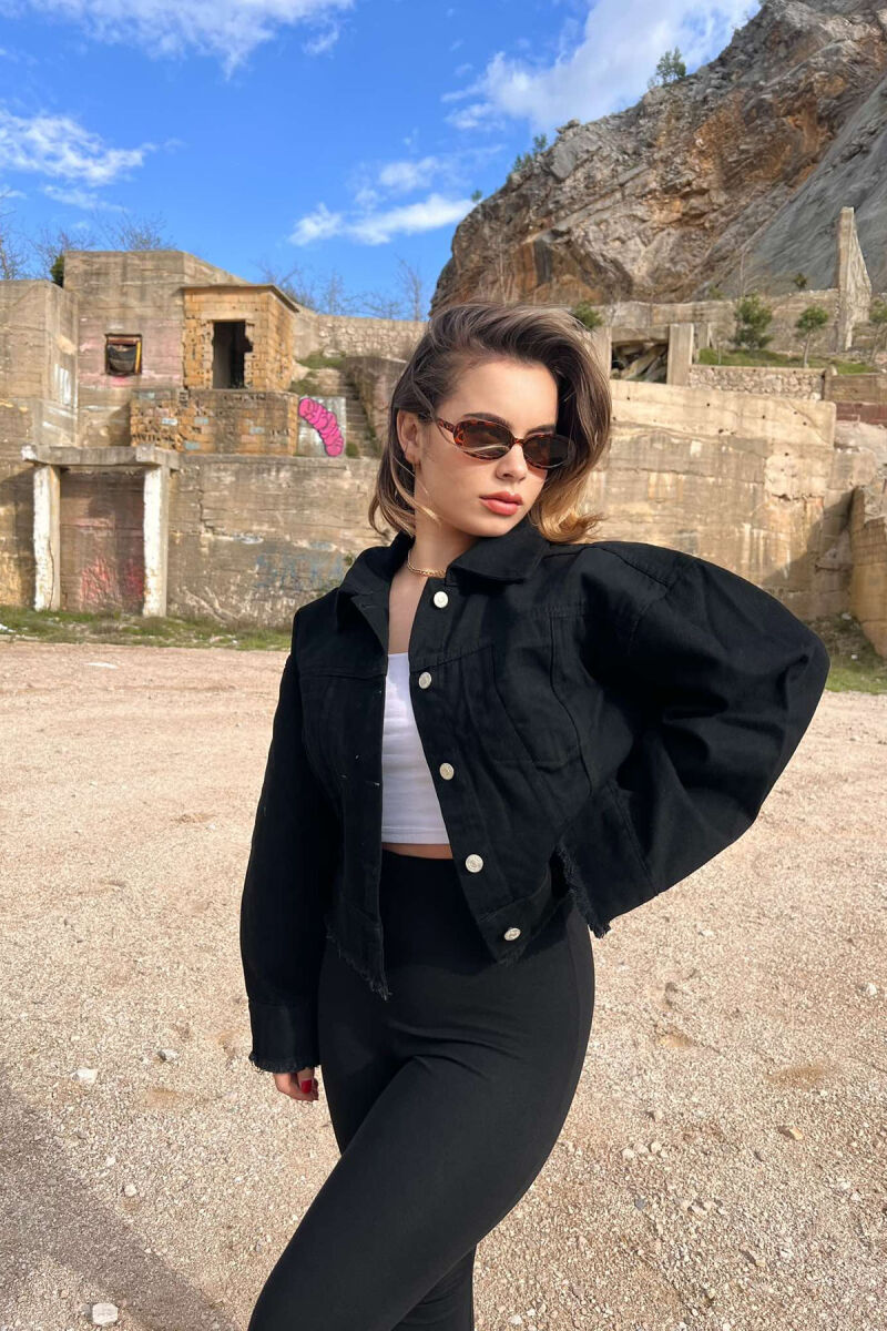 CROPPED ONE COLOR SIMPLE WOMEN JACKET BLACK/ E ZEZE - 1