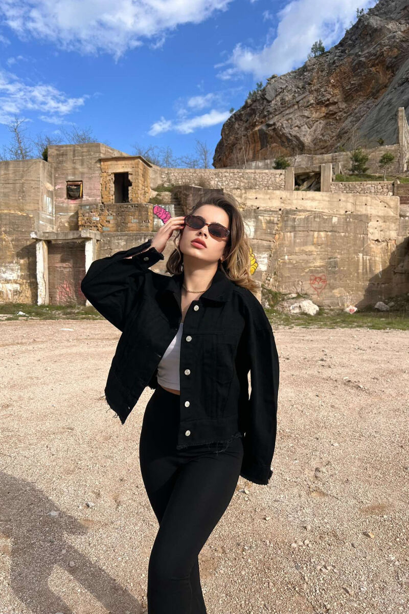 CROPPED ONE COLOR SIMPLE WOMEN JACKET BLACK/ E ZEZE - 2