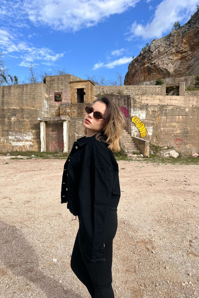 CROPPED ONE COLOR SIMPLE WOMEN JACKET BLACK/ E ZEZE - 3