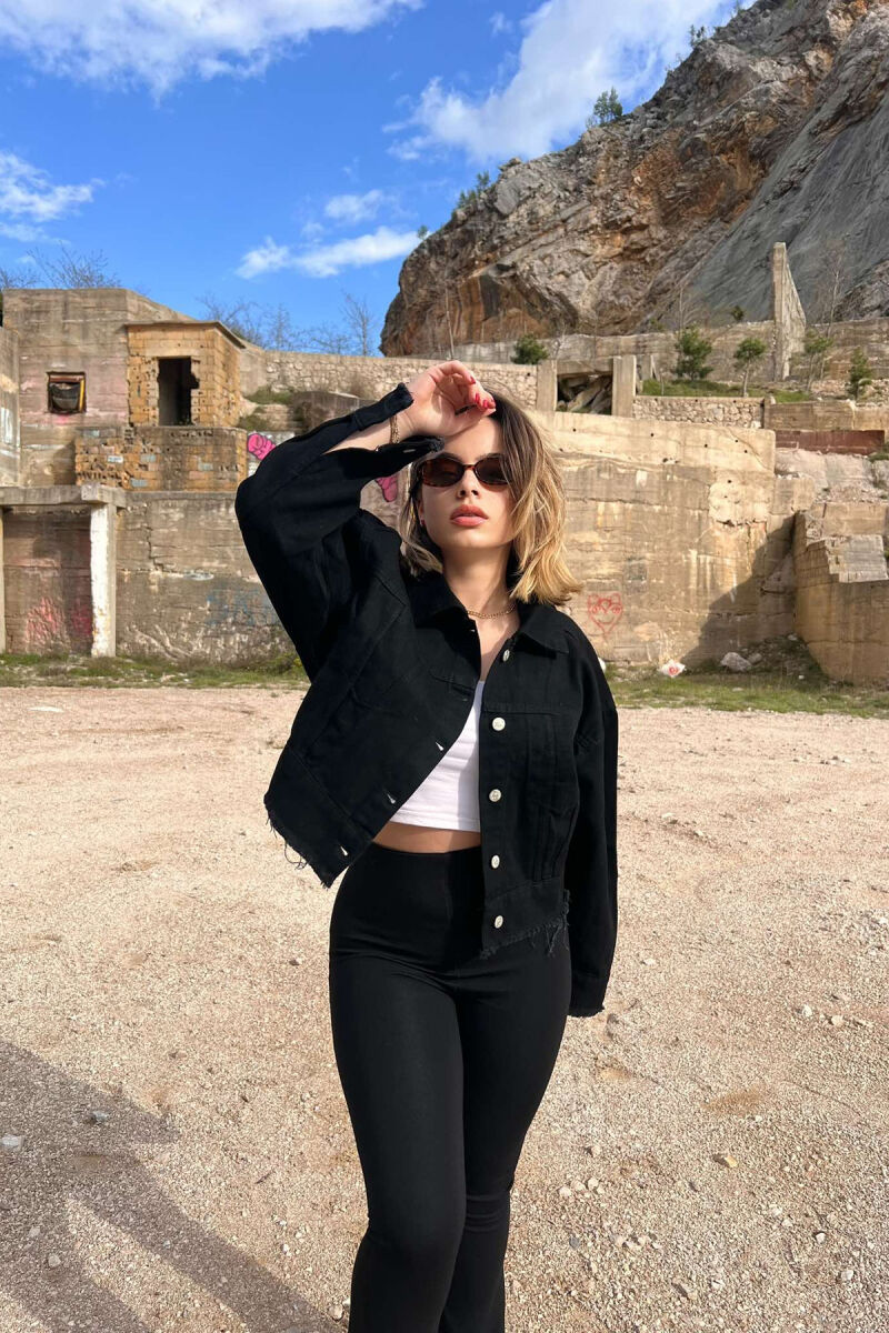 CROPPED ONE COLOR SIMPLE WOMEN JACKET BLACK/ E ZEZE - 4