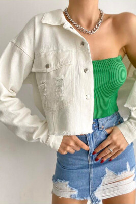 CROPPED ONE COLOR WOMEN JACKET CREAM/KREM 