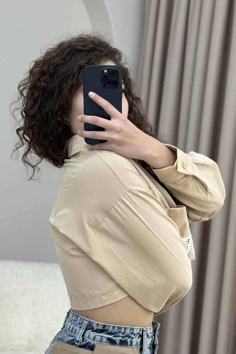 CROPPED ONE COLOR WOMEN SHIRT BEIGE/BEZHE - 4