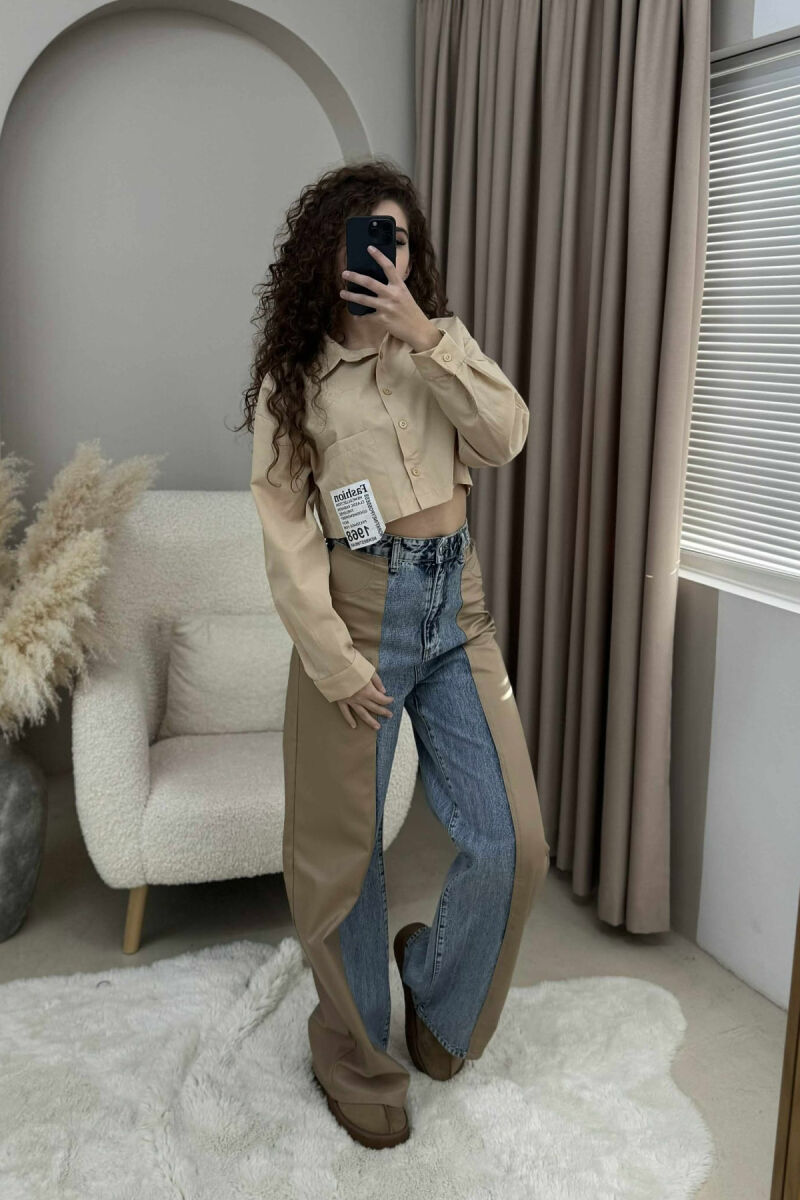 CROPPED ONE COLOR WOMEN SHIRT BEIGE/BEZHE - 2