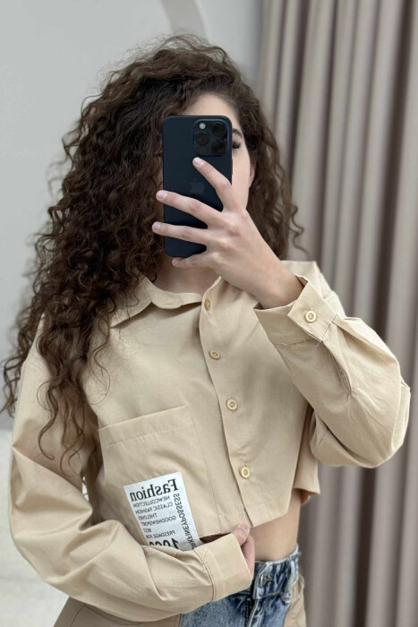 CROPPED ONE COLOR WOMEN SHIRT BEIGE/BEZHE - 3