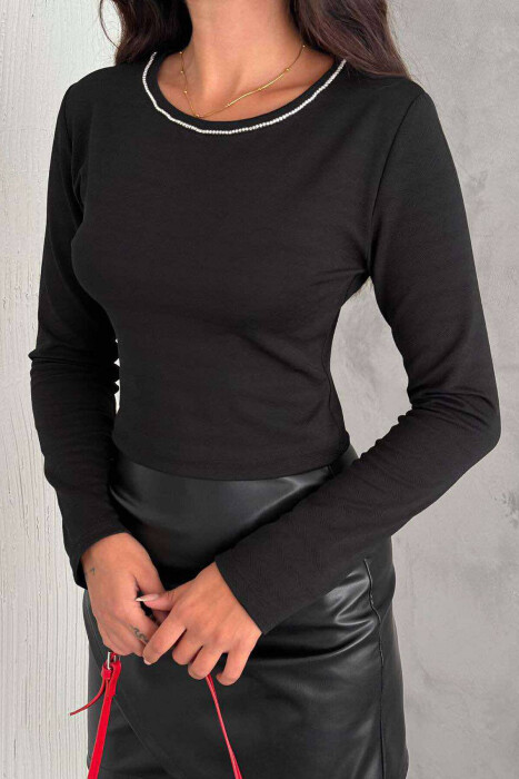 CROPPED ONE COLOR WOMEN SWEATSHIRT BLACK/ E ZEZE - 3