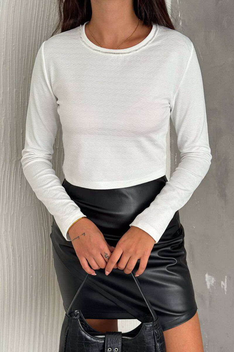 CROPPED ONE COLOR WOMEN SWEATSHIRT WHITE-E BARDHE - 1