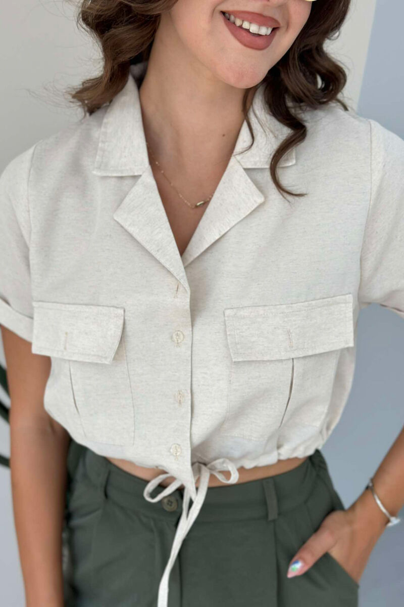 CROPPED POCKETS DETAIL WOMEN SHIRT CREAM/KREM - 3