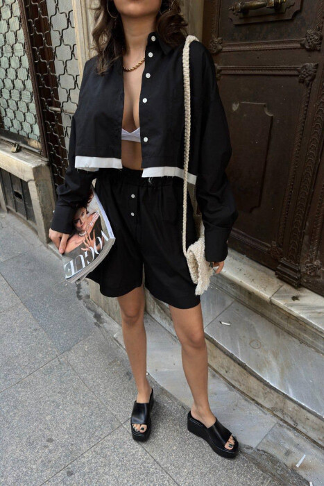 CROPPED SHIRT + SHORTS WOMEN SET BLACK/ E ZEZE - 2