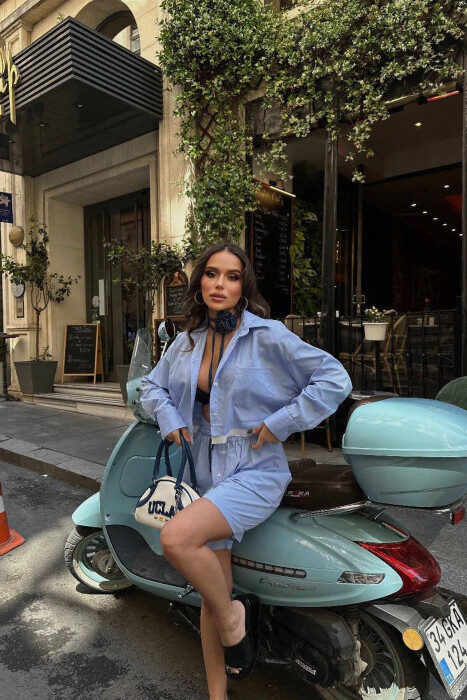 CROPPED SHIRT + SHORTS WOMEN SET LIGHTBLUE/BZ - 2