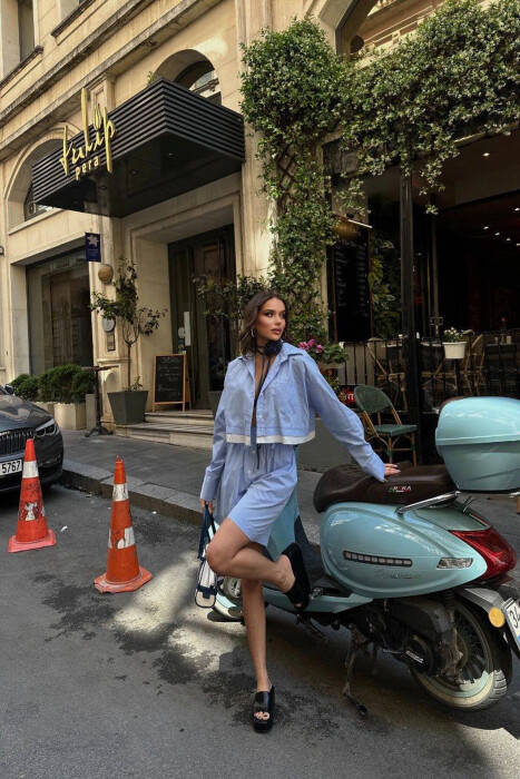 CROPPED SHIRT + SHORTS WOMEN SET LIGHTBLUE/BZ - 5
