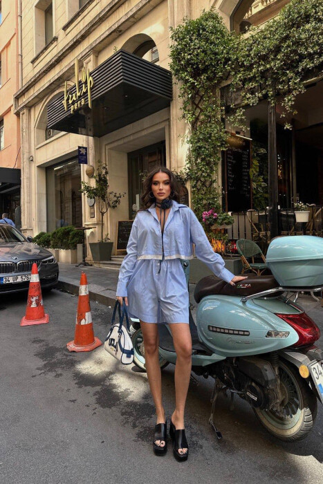 CROPPED SHIRT + SHORTS WOMEN SET LIGHTBLUE/BZ - 6