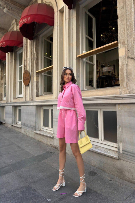 CROPPED SHIRT + SHORTS WOMEN SET PINK/ROZE - 2