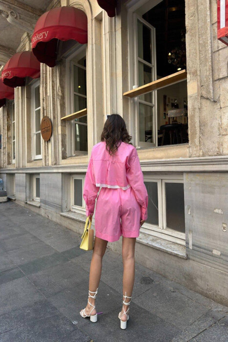 CROPPED SHIRT + SHORTS WOMEN SET PINK/ROZE - 4