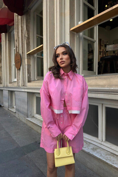 CROPPED SHIRT + SHORTS WOMEN SET PINK/ROZE - 5