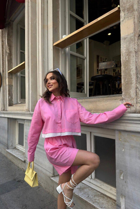 CROPPED SHIRT + SHORTS WOMEN SET PINK/ROZE - 6