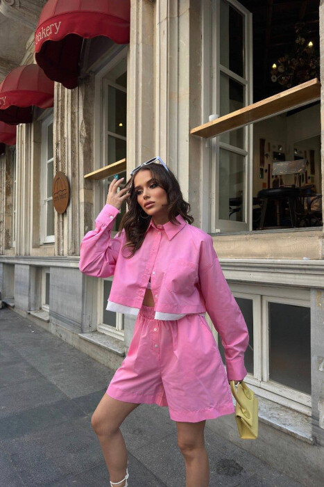 CROPPED SHIRT + SHORTS WOMEN SET PINK/ROZE - 7