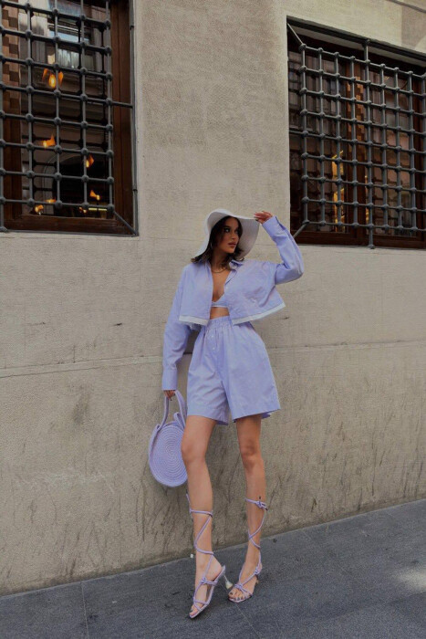 CROPPED SHIRT + SHORTS WOMEN SET PURPLE/LEJLA - 8
